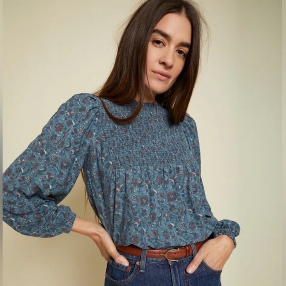 Nation LTD Floral Blue Smocked long sleeve small